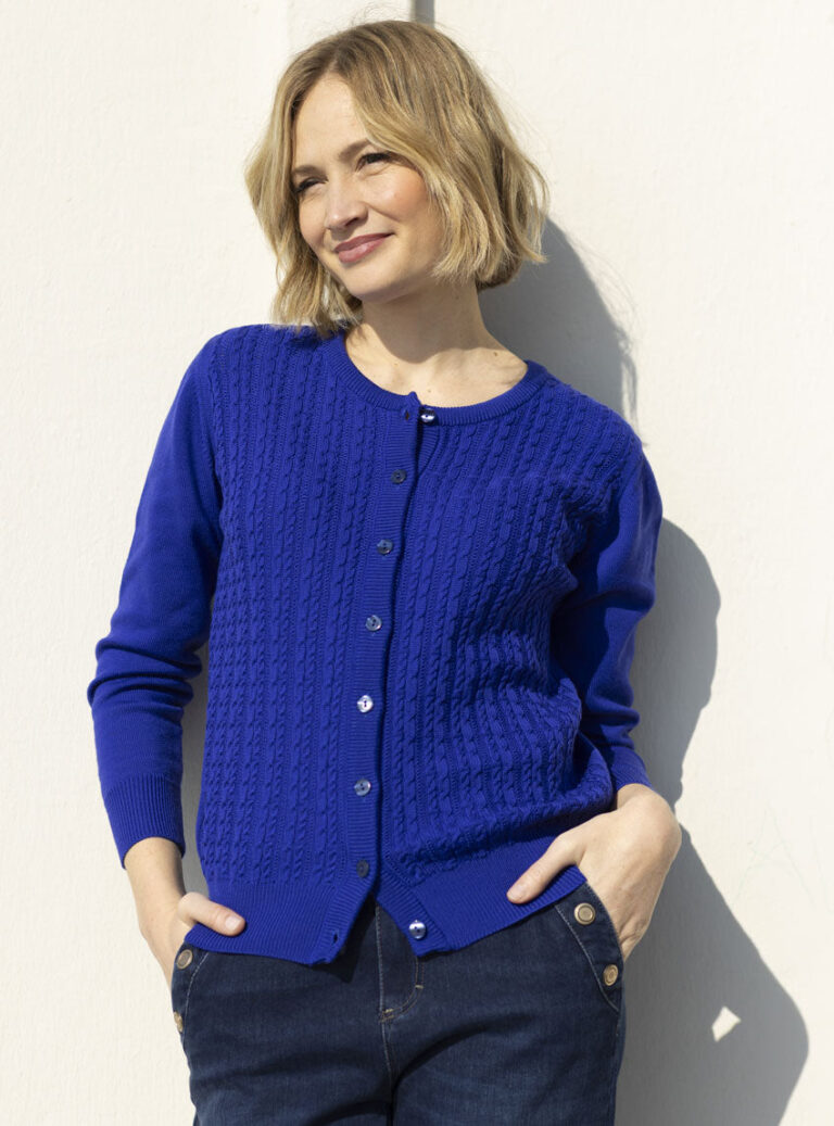 Maison Solfin - Cardigan femme en laine merinos bleu persan – 50