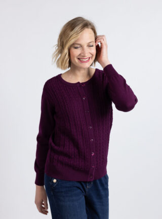 Cardigan femme laine merinos violet nuit par la marque MAISON SOLFIN MAISON SOLFIN - Cardigan femme laine merinos violet nuit