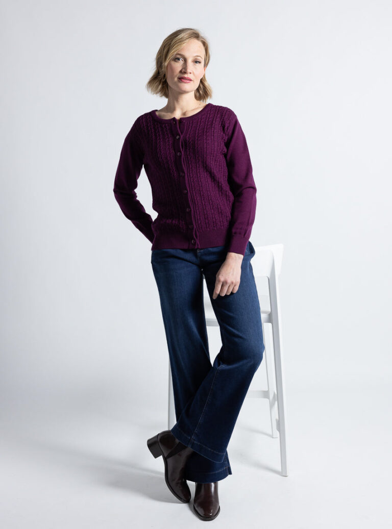 Maison Solfin - Cardigan femme laine merinos violet nuit – 50