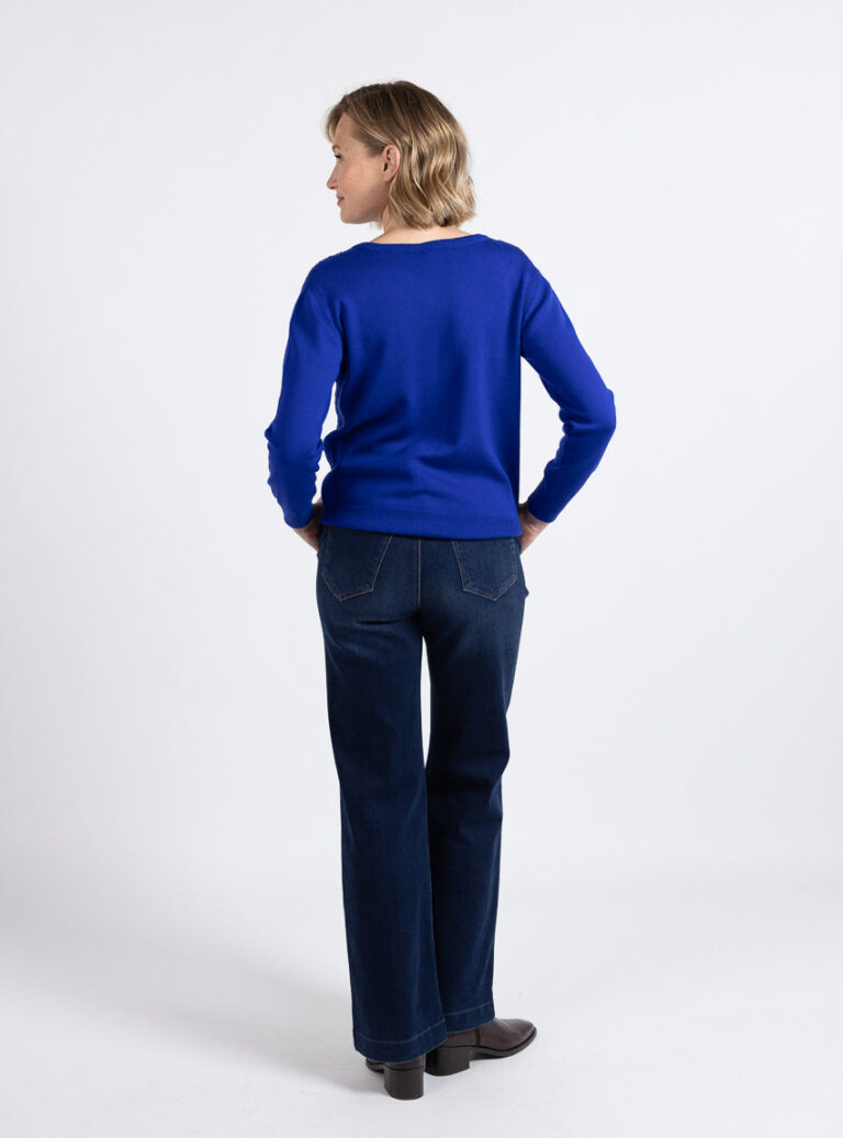 Maison Solfin - Cardigan femme en laine merinos bleu persan – 50