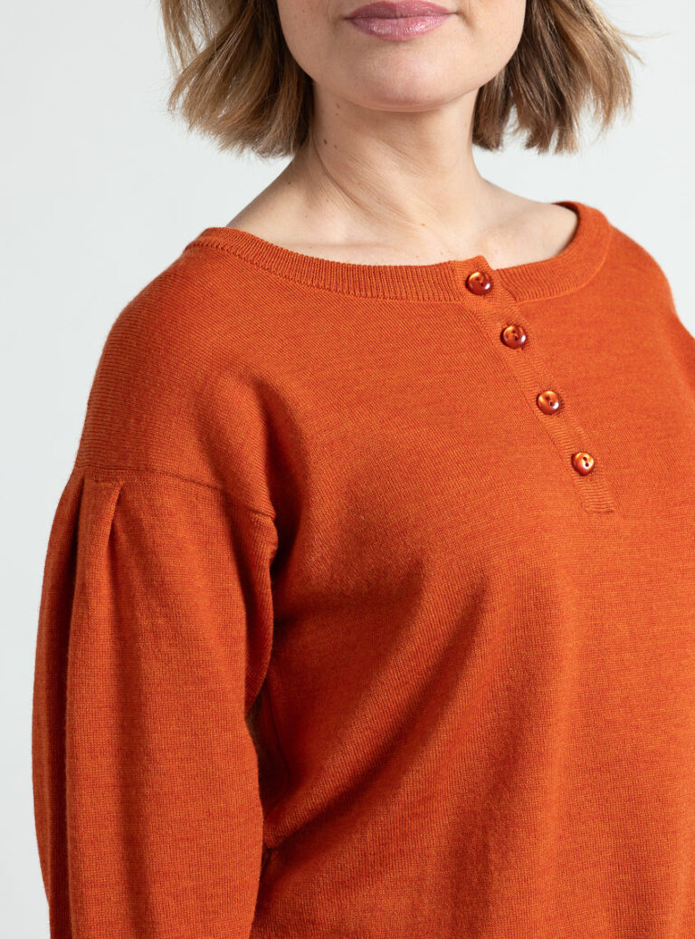 Maison Solfin - Pull femme en laine fine mérinos orange confite – 50