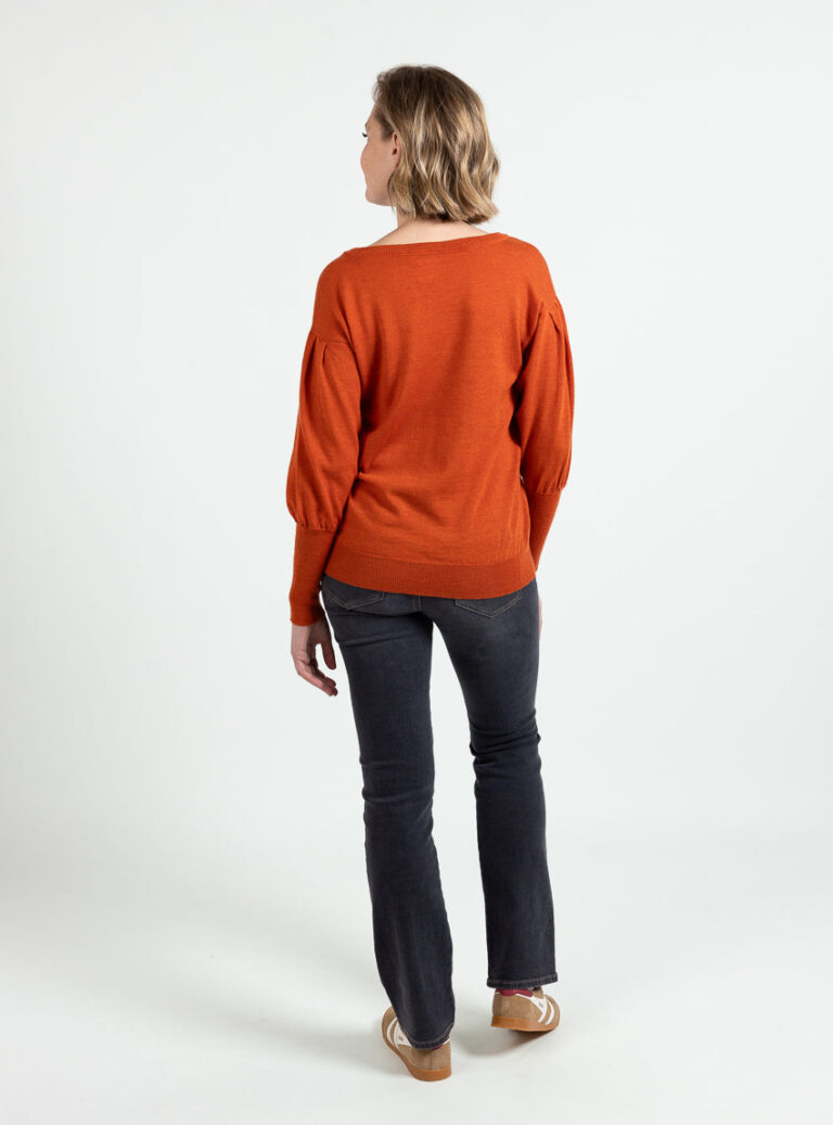 Maison Solfin - Pull femme en laine fine mérinos orange confite – 50