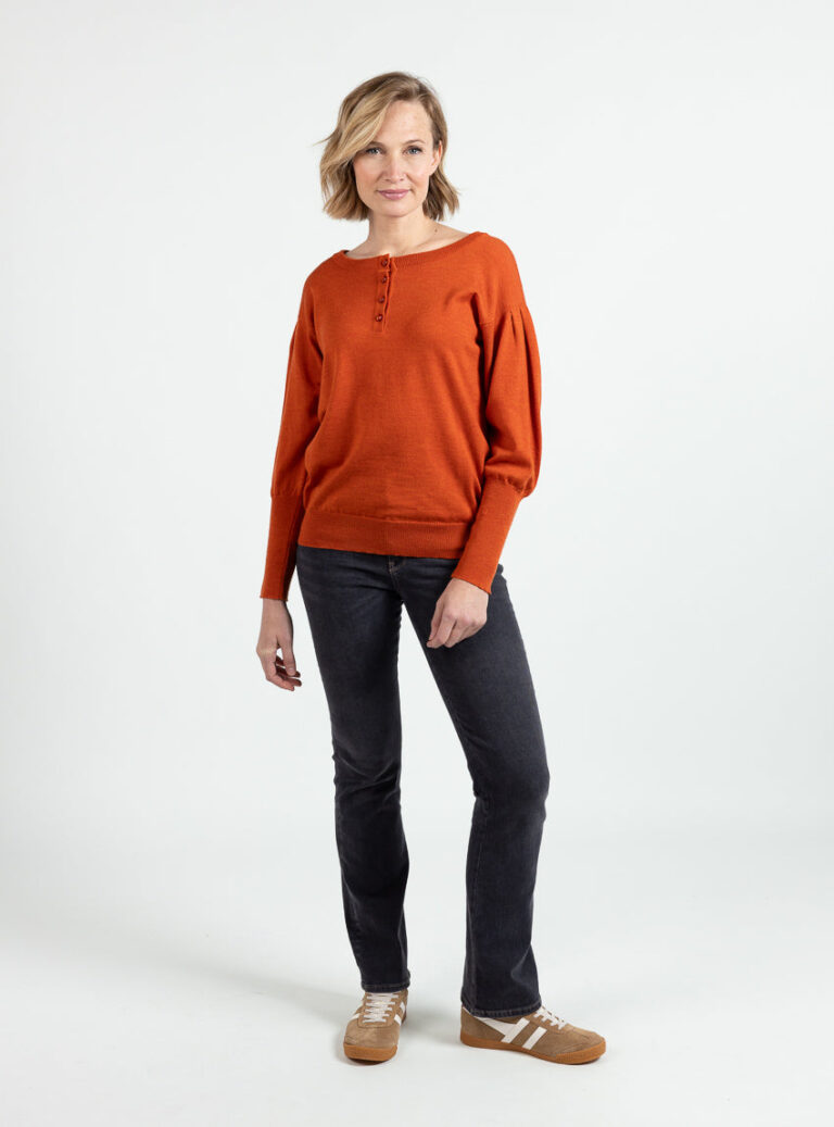 Maison Solfin - Pull femme en laine fine mérinos orange confite – 50