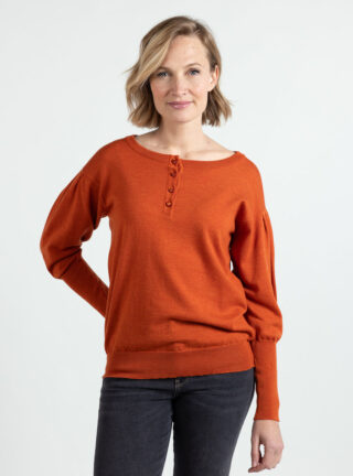 Pull femme en laine fine mérinos orange confite par la marque MAISON SOLFIN MAISON SOLFIN - Pull femme en laine fine mérinos orange confite