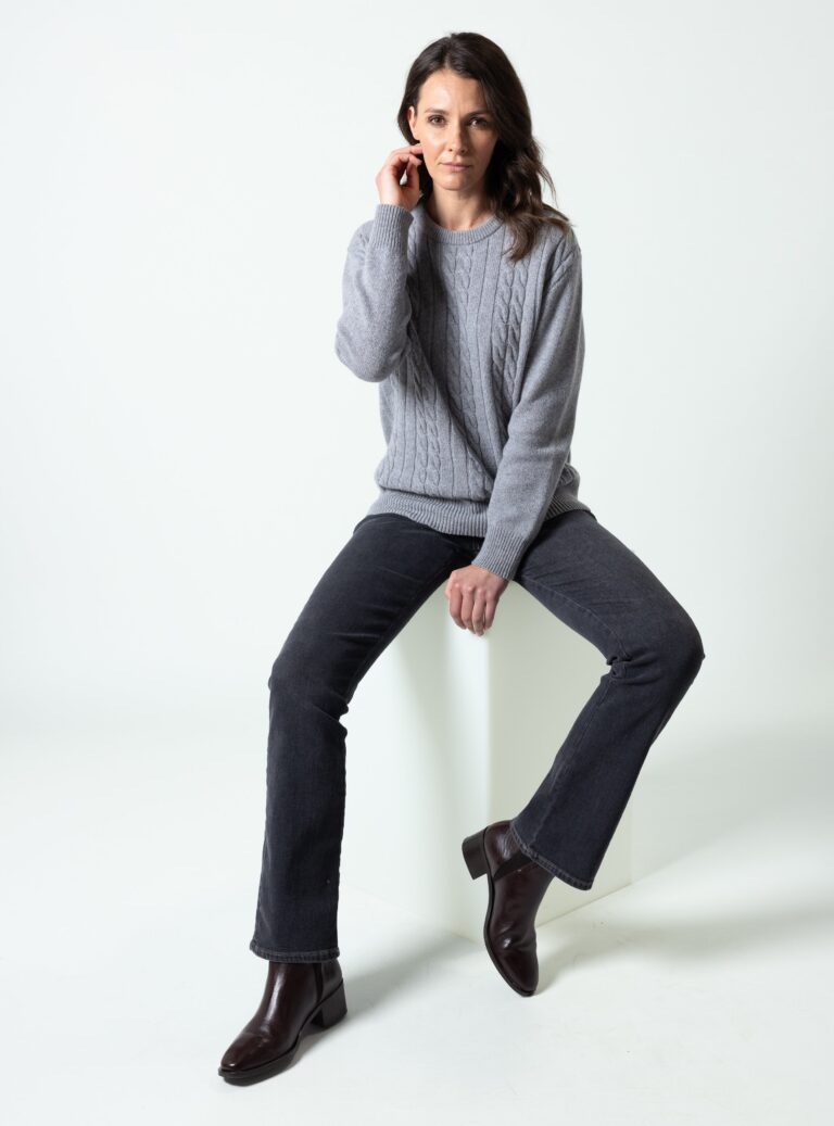 Maison Solfin - Pull femme col rond laine merinos gris douceur – 4