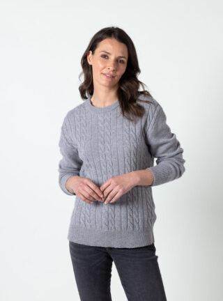 Pull femme col rond laine merinos gris douceur par la marque MAISON SOLFIN MAISON SOLFIN - Pull femme col rond laine merinos gris douceur