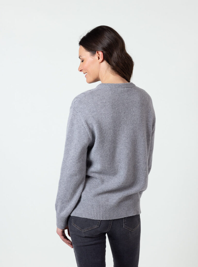 Maison Solfin - Pull femme col rond laine merinos gris douceur – 4