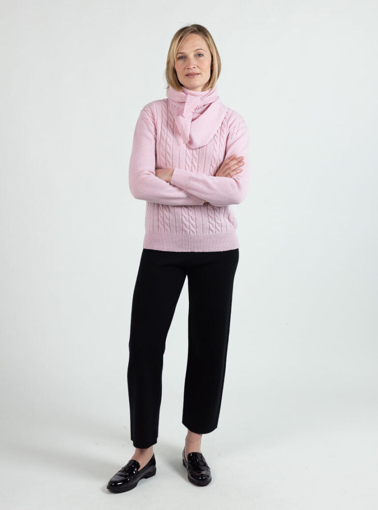 Maison Solfin - Écharpe en pointe femme laine mérinos rose romantique – U