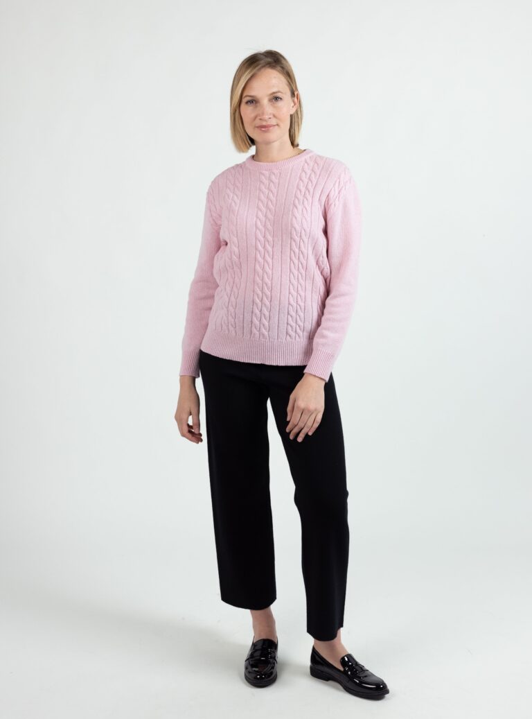 Maison Solfin - Pull femme col rond laine merinos rose romantique – 4