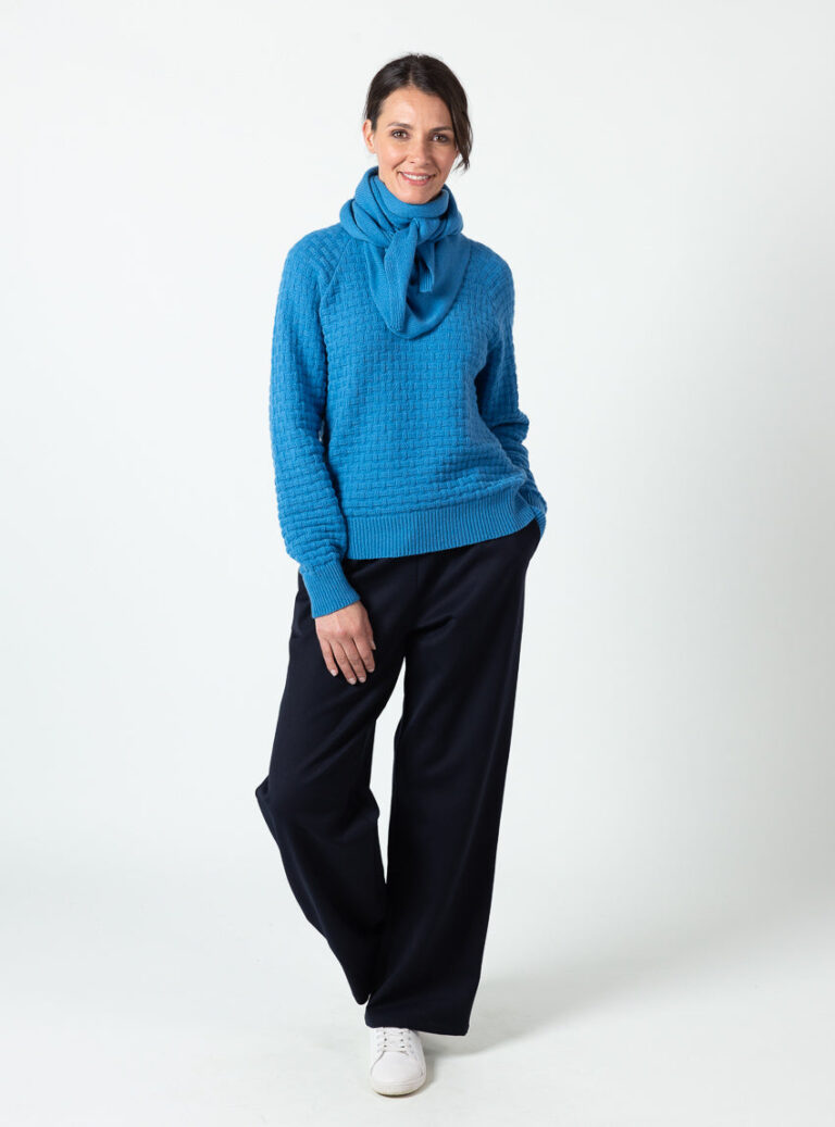 Maison Solfin - Écharpe en pointe femme laine mérinos bleu céramique – U