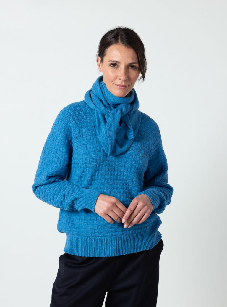 Maison Solfin - Écharpe en pointe femme laine mérinos bleu céramique – U