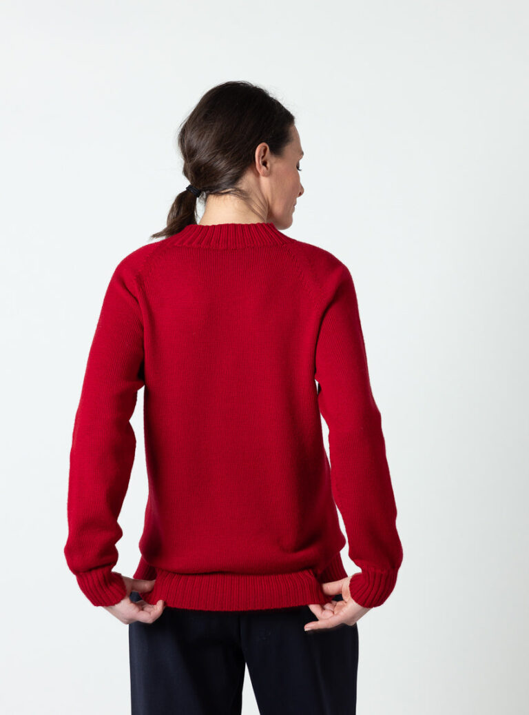 Maison Solfin - Pull femme intégral laine fine mérinos rouge foncé – 4