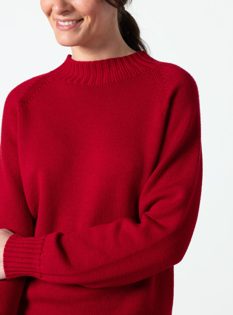 Maison Solfin - Pull femme intégral laine fine mérinos rouge foncé – 4