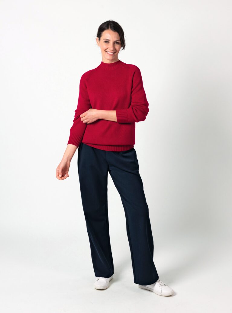 Maison Solfin - Pull femme intégral laine fine mérinos rouge foncé – 4