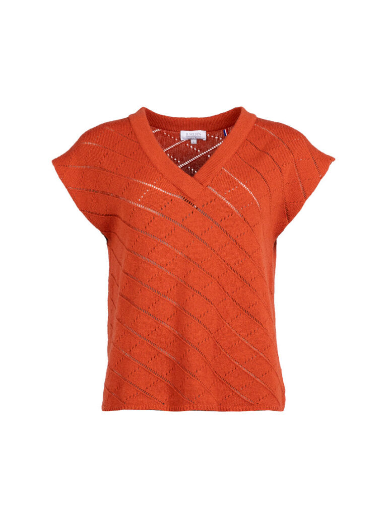Maison Solfin - Pull femme sans manches en laine extrafine mérinos orange brûlé – 4