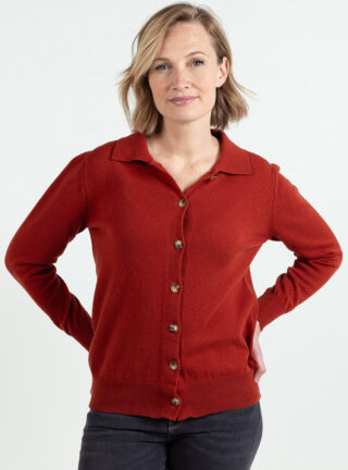 Cardigan femme en laine et cachemire marron noisette par la marque MAISON SOLFIN MAISON SOLFIN - Cardigan femme en laine et cachemire marron noisette
