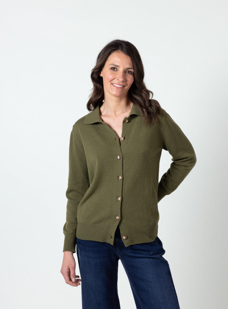 Maison Solfin - Cardigan femme en laine et cachemire vert kaki clair – 50