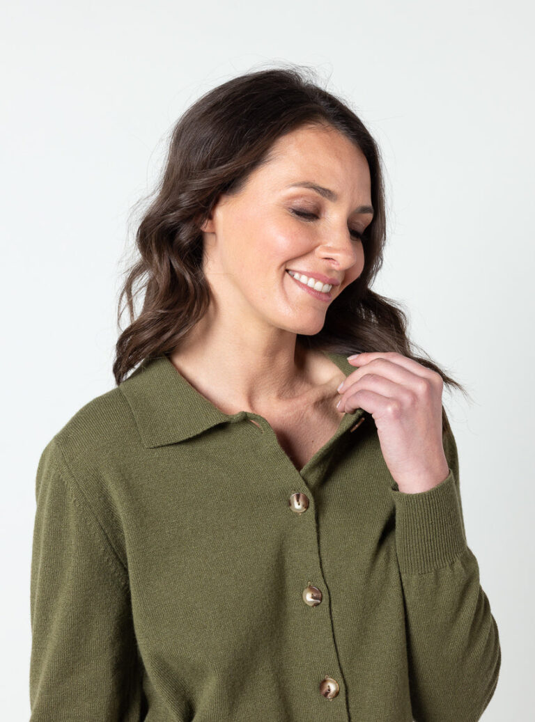 Maison Solfin - Cardigan femme en laine et cachemire vert kaki clair – 50