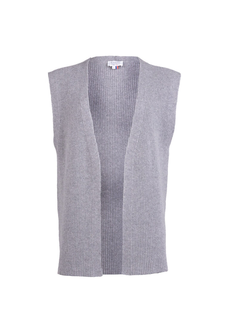 Maison Solfin - Gilet sans manches femme en laine merinos gris douceur – 4