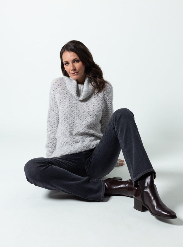 Maison Solfin - Pull femme alpaga et laine mérinos gris pâle – 50