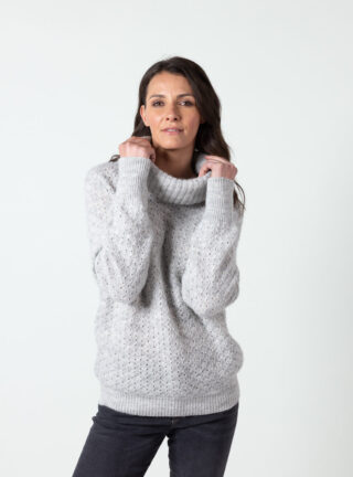 MAISON SOLFIN - Pull femme alpaga et laine mérinos gris pâle