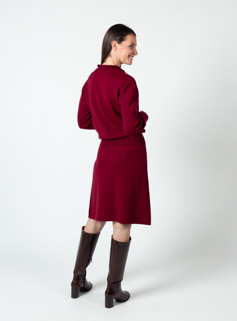 Maison Solfin - Robe femme en laine fine mérinos rouge bourgogne – 50