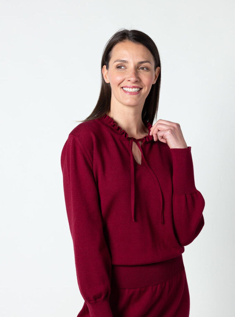 Maison Solfin - Robe femme en laine fine mérinos rouge bourgogne – 50