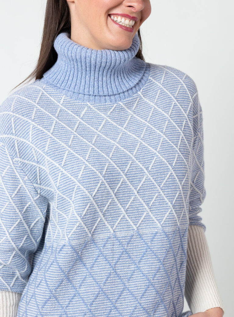 Maison Solfin - Pull femme en laine extrafine mérinos bleu – 4