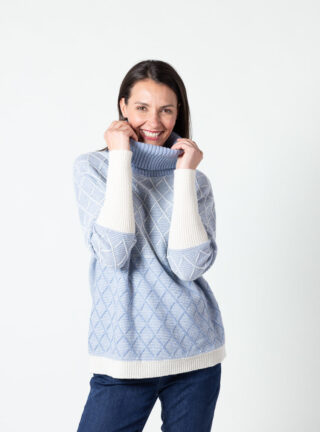 MAISON SOLFIN - Pull femme en laine extrafine mérinos bleu