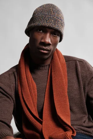 Bonnet Ara Chiné – Bleu Pétrole / Ocre par la marque Nitto Knitwear Nitto Knitwear - Bonnet Ara Chiné – Bleu Pétrole / Ocre