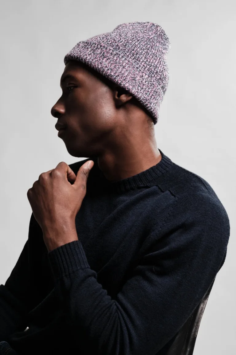 ARA BONNET CHINE MARINE ROSE Nitto Knitwear - Bonnet Ara Chiné - Marine / Rose – Taille unique