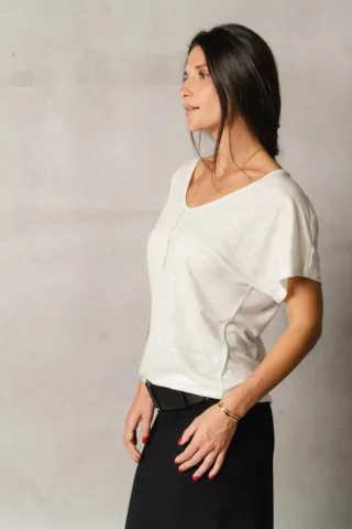 Top col V en lin Agathe par la marque THELMA & ROSE THELMA & ROSE - Top col V en lin Agathe