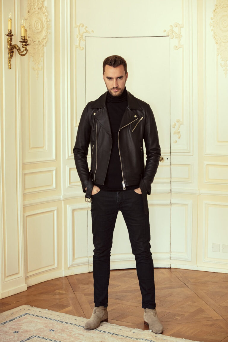 Blouson biker ceinture cerf noir 1 1 Atelier Bertrand - Blouson biker ceinture – 46 / Cerf - Chocolat