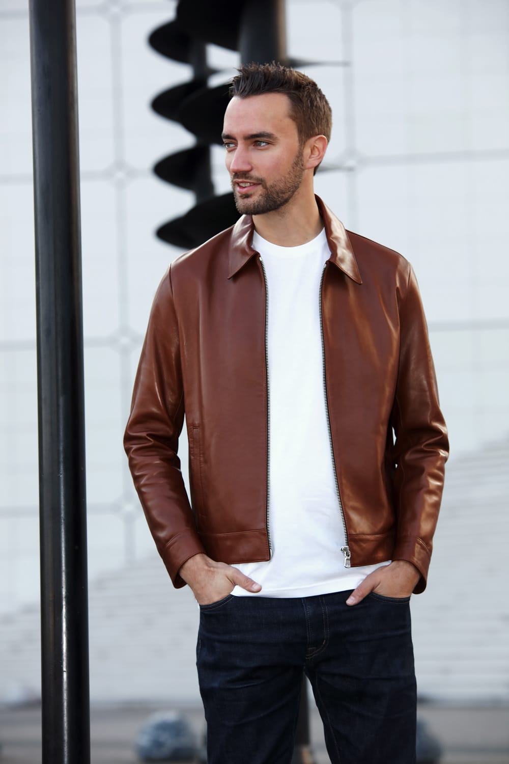 Blouson col chemise agneau plonge camel 1 Atelier Bertrand - Blouson Col Chemise – 46 / Cerf - Bleu marine