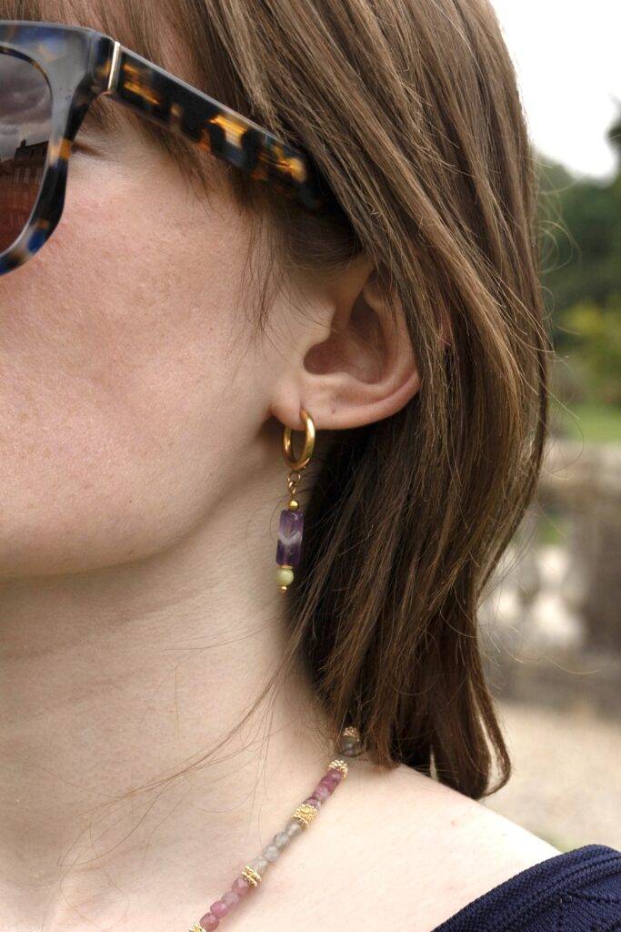 Maison Mallow - Boucles d'Oreilles Margot Améthyste et Jade vert