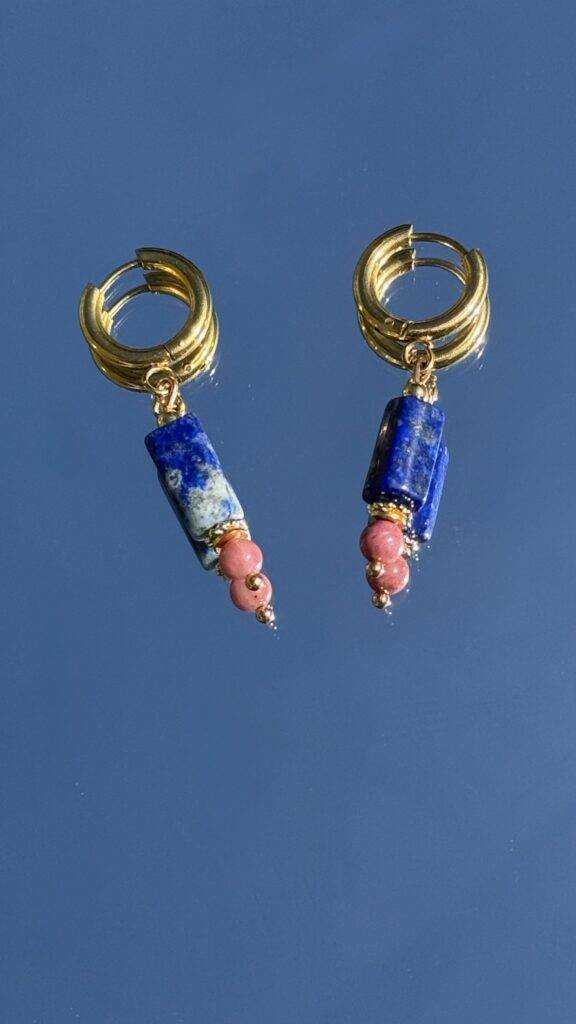 Maison Mallow - Boucles d'Oreilles Margot Lapis-lazuli et Rhodonite
