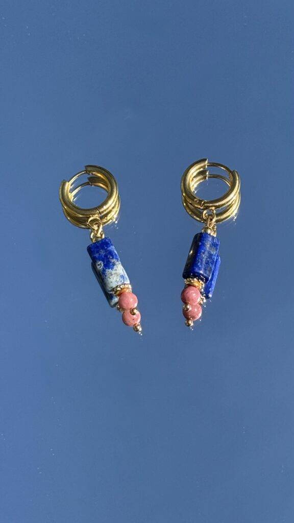 Maison Mallow - Boucles d'Oreilles Margot Lapis-lazuli et Rhodonite