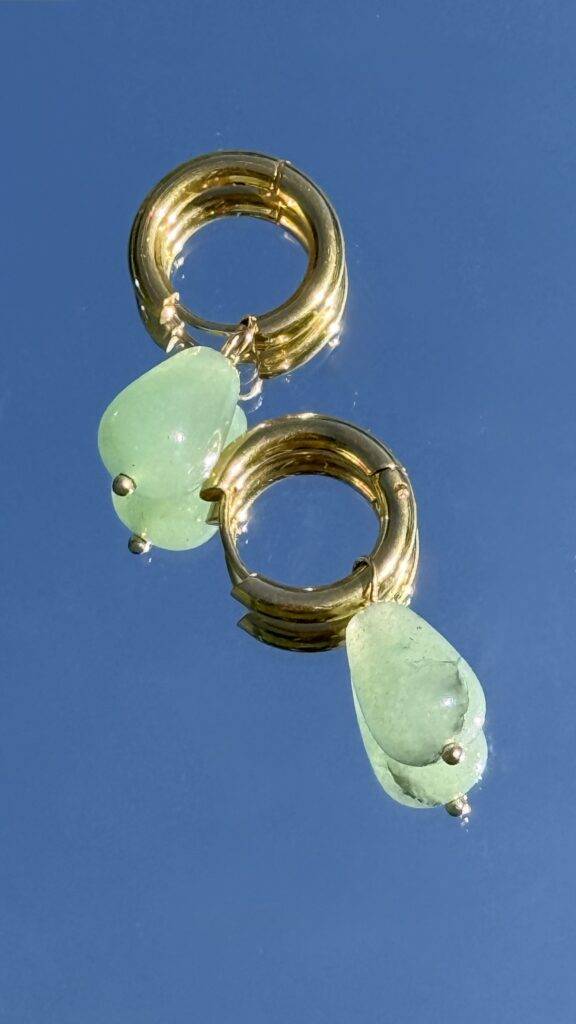 Maison Mallow - Boucles d'Oreilles Ophélie - aventurine et acier inoxydable doré