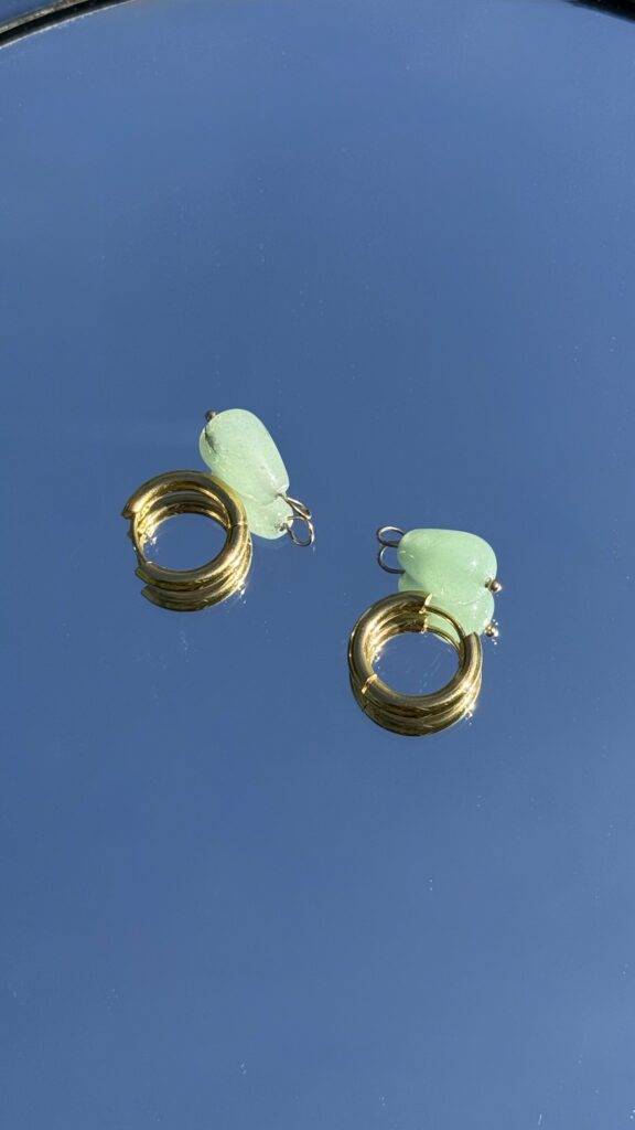 Maison Mallow - Boucles d'Oreilles Ophélie - aventurine et acier inoxydable doré