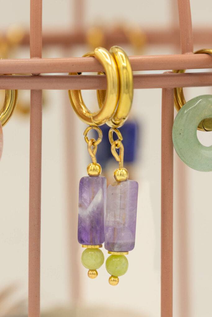 Maison Mallow - Boucles d'Oreilles Margot Améthyste et Jade vert