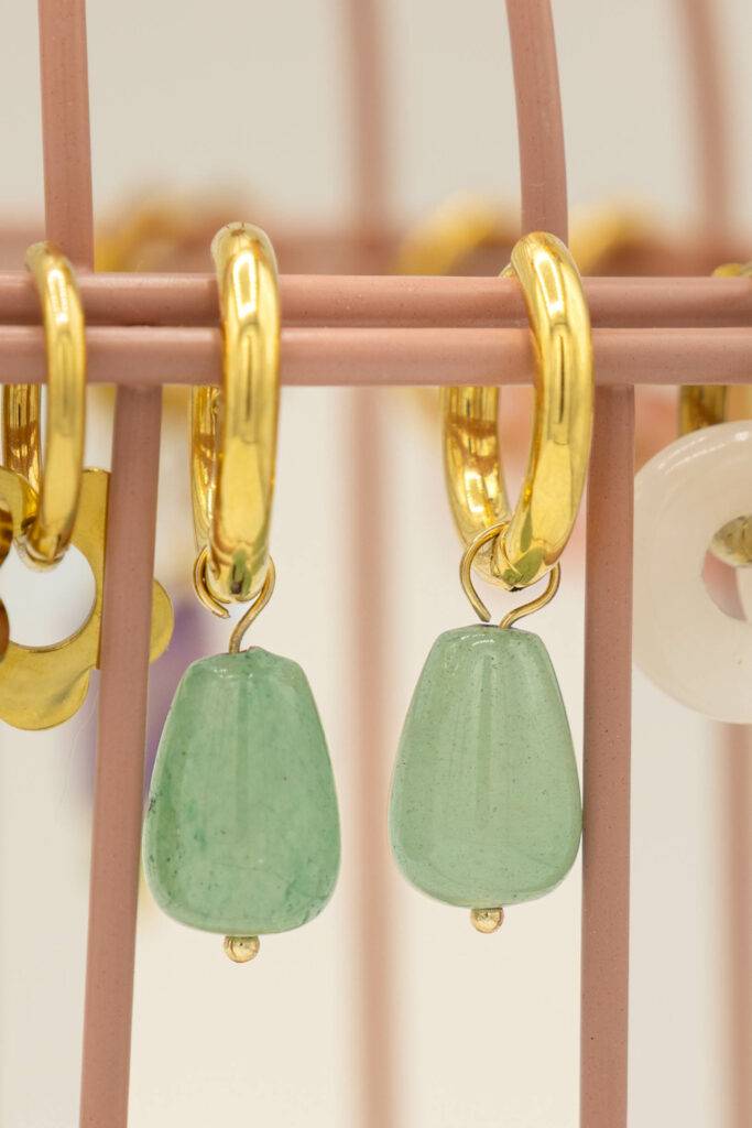 Maison Mallow - Boucles d'Oreilles Ophélie - aventurine et acier inoxydable doré