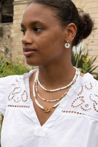 Boucles d’Oreilles Léonore Donut Blanc – Pierre de lune par la marque MAISON MALLOW MAISON MALLOW - Boucles d’Oreilles Léonore Donut Blanc – Pierre de lune