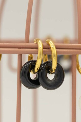 Boucles d’Oreilles Léonore Donut Onyx Noir par la marque MAISON MALLOW MAISON MALLOW - Boucles d’Oreilles Léonore Donut Onyx Noir