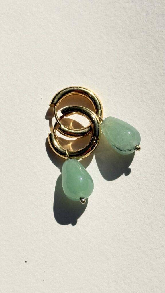 Maison Mallow - Boucles d'Oreilles Ophélie - aventurine et acier inoxydable doré