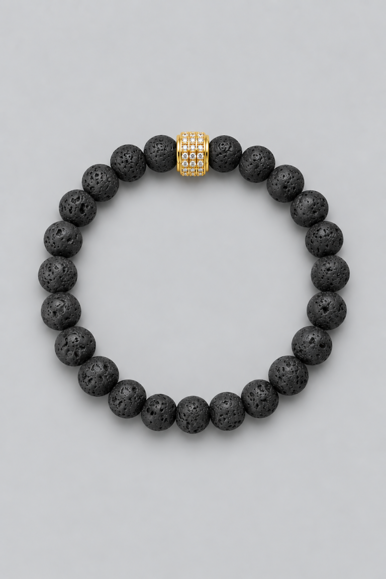 NEIJE - Coffret Duo de Bracelets Onyx & Pierre de Lave - Or Jaune – 21 cm