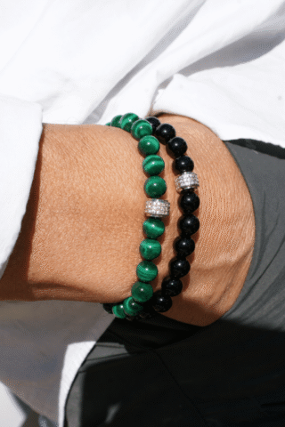 Coffret Duo de Bracelets Onyx & Malachite – Or Blanc par la marque NEIJE NEIJE - Coffret Duo de Bracelets Onyx & Malachite – Or Blanc