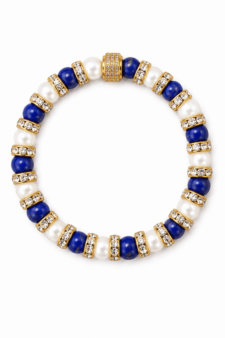 NEIJE - Parure Collier & Bracelet Lapis Lazuli et Perles de Culture - Nice 1960 – 50 cm + extension de 5 cm / 19 cm