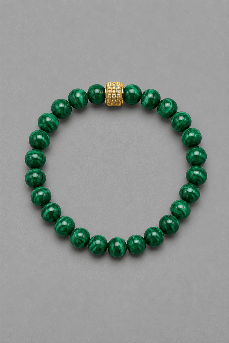 NEIJE - Coffret Duo de Bracelets Onyx & Malachite - Or Jaune – XL (poignet de 19 à 21 cm)