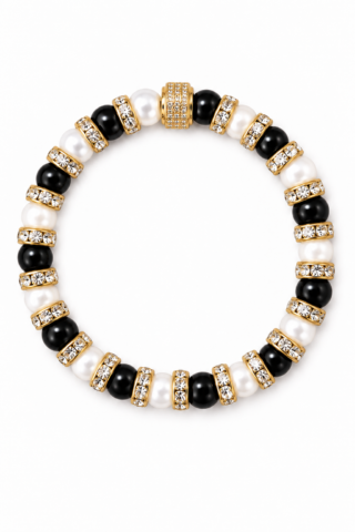NEIJE - Bracelet Schachmatt Onyx et Perles de Culture