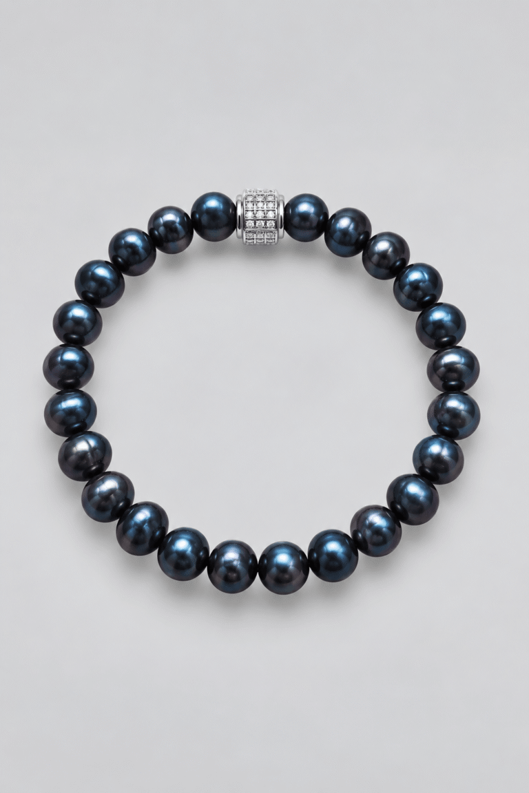 NEIJE - Bracelet Marlow Perles d'eau douce Noir Profond Or Blanc – 21 cm